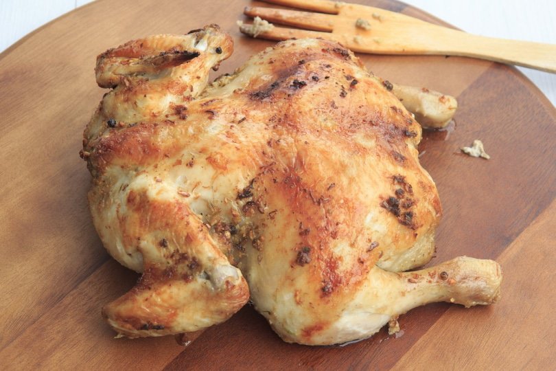 Roasted chicken on a tray